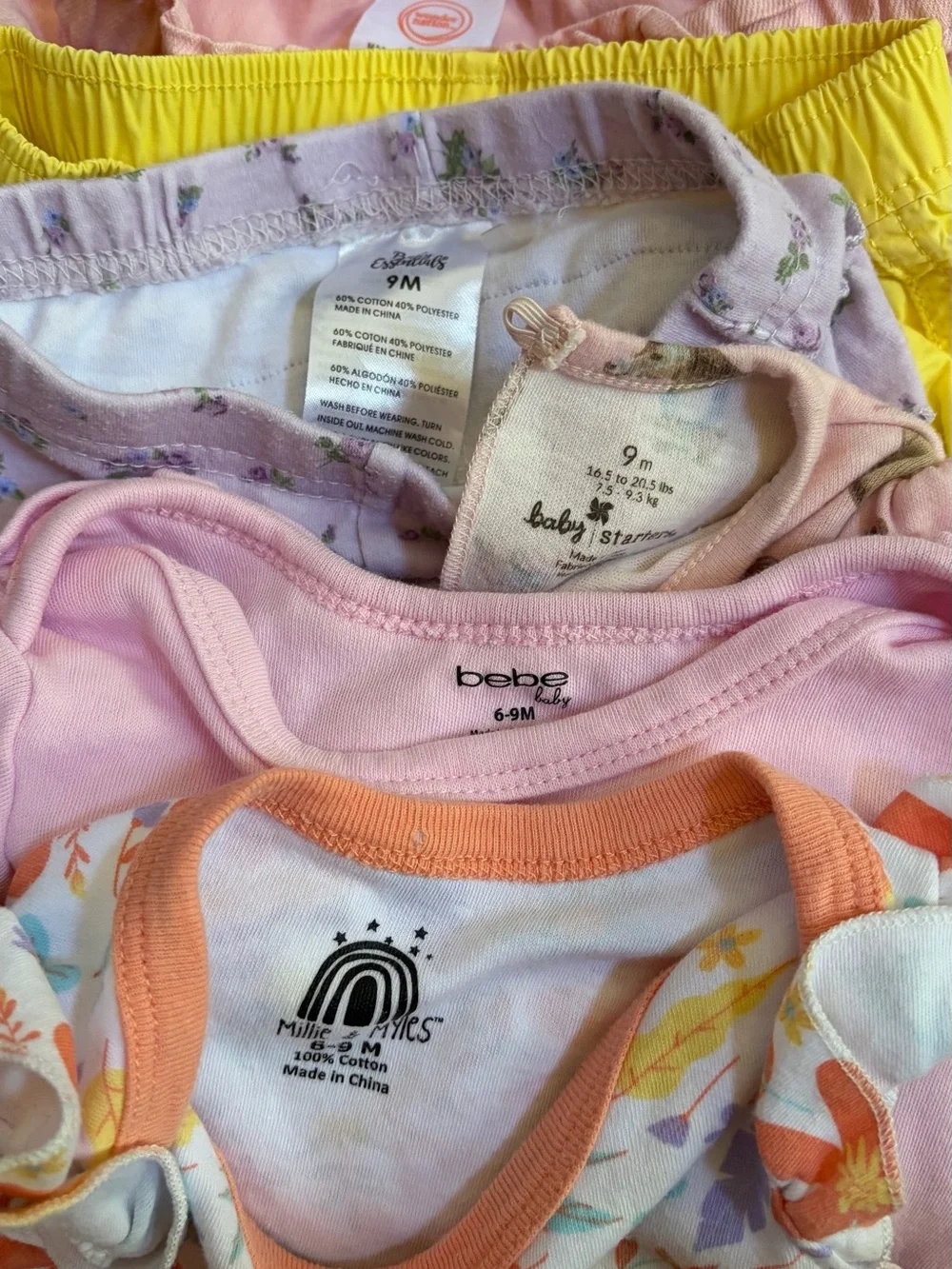 Lot Of 20 Baby Girl 6-9 Month Clothing Bundle Pajamas Shorts body suits onesies